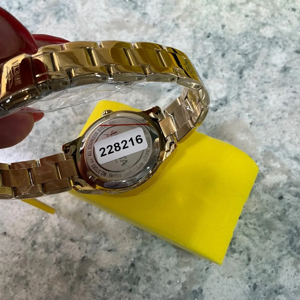 Invicta Watch Angel 37085 OS Gold Blue Floral Mother of Pearl Stainless Steel